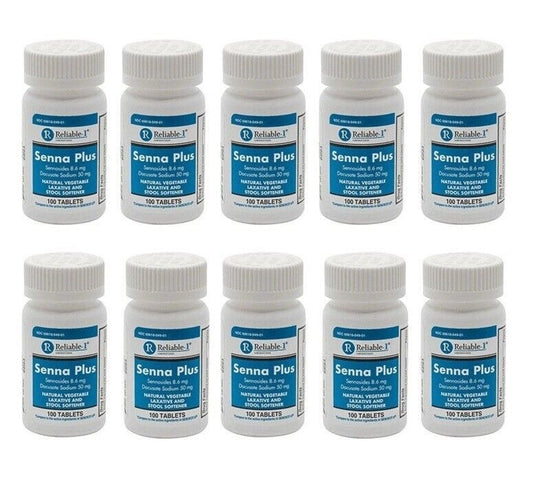 10 X Senna-Plus Natural Laxative w/ Stool Softener 100 ct (Total 1000)