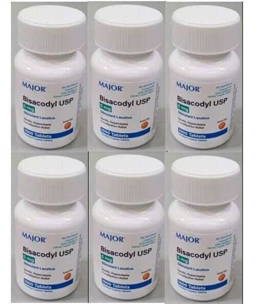 6 X Major Bisacodyl 5 mg EC (Compare to Dulcolax) 1000ct (Total 6000) Exp 10/27