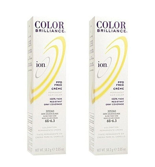 2 x ION Permanent Creme Hair Color 6G , Dark Golden Blonde PPD Free/Gray Cover