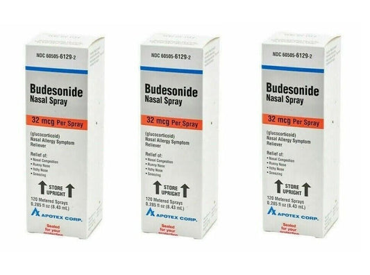 3 X Budesonide Nasal Spray 32mcg, 8.43mL, 120 Sprays Generic Rhinocort Exp 12/25