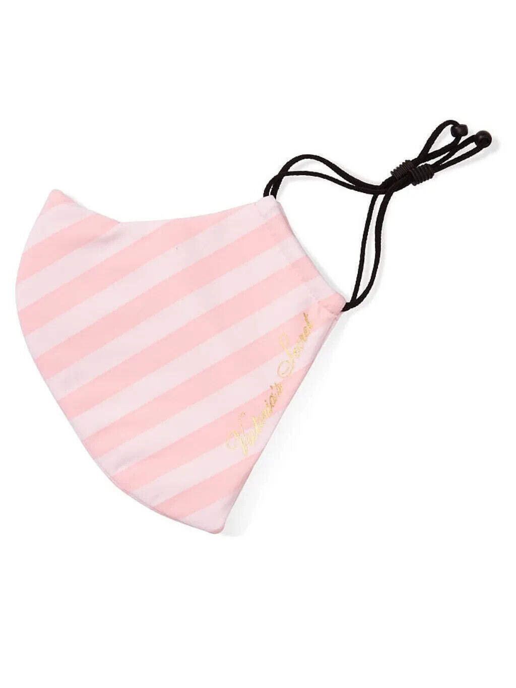 Victoria secret REUSABLE & Washable Face Mask pink striped with gold Logo NWT