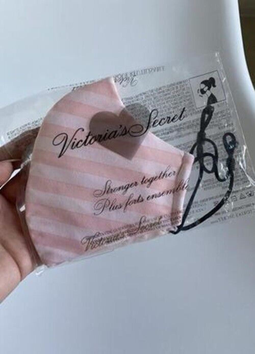 Victoria secret REUSABLE & Washable Face Mask pink striped with gold Logo NWT