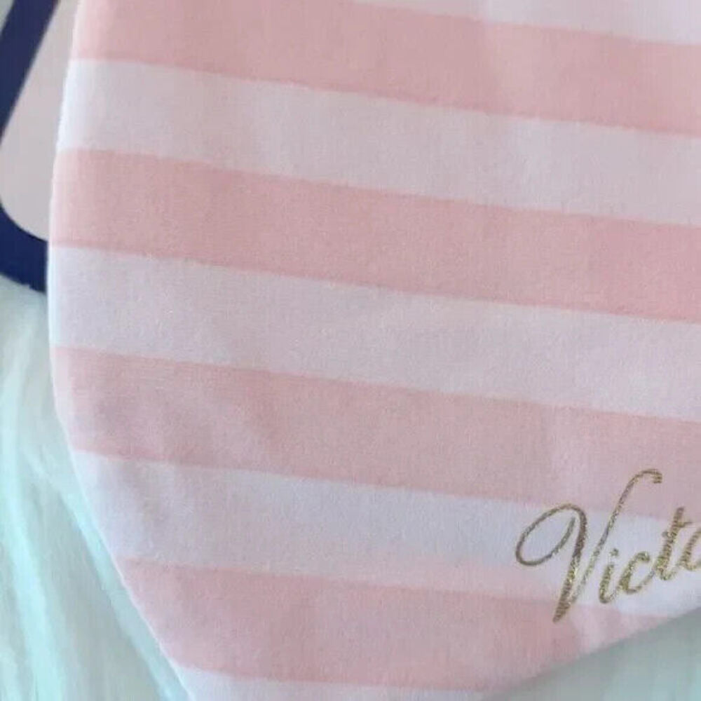 Victoria secret REUSABLE & Washable Face Mask pink striped with gold Logo NWT