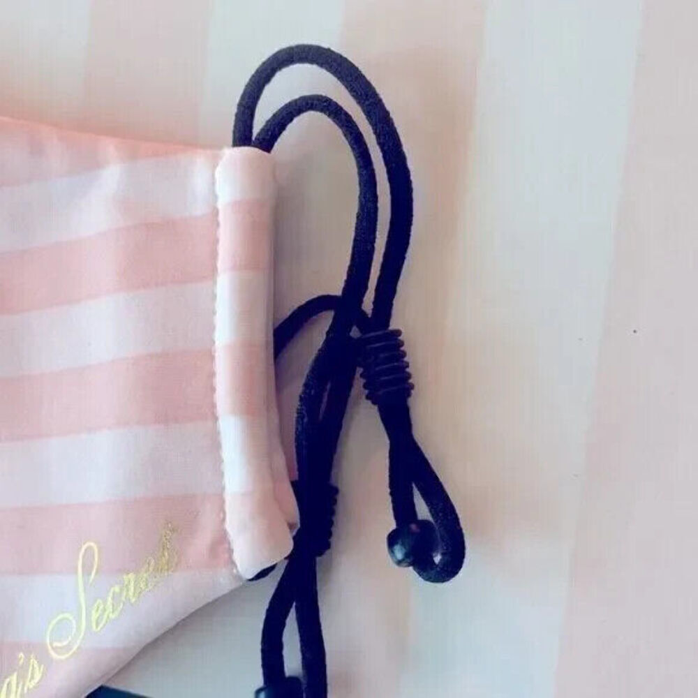 Victoria secret REUSABLE & Washable Face Mask pink striped with gold Logo NWT
