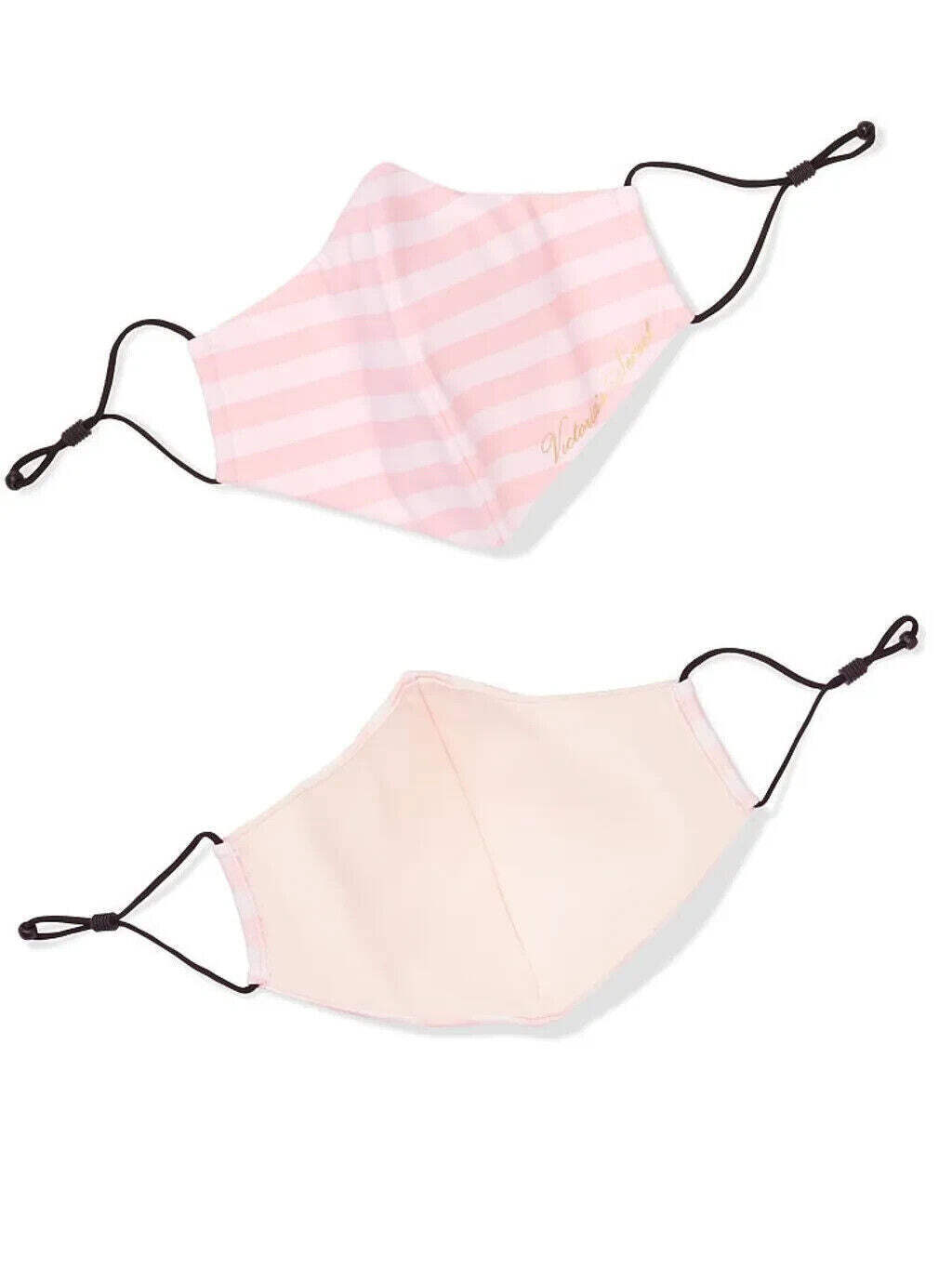 Victoria secret REUSABLE & Washable Face Mask pink striped with gold Logo NWT