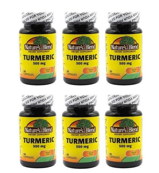 6 X Nature's Blend Turmeric 500 mg 60 Capsules (Total 360) NEW/SEALED