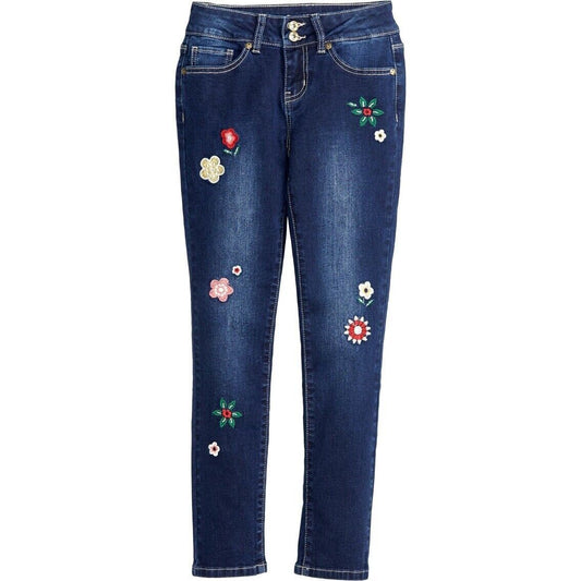 YMI Girls Floral Embroidered 2 Button Skinny Jeans Size 12 Blue NEW W TAG