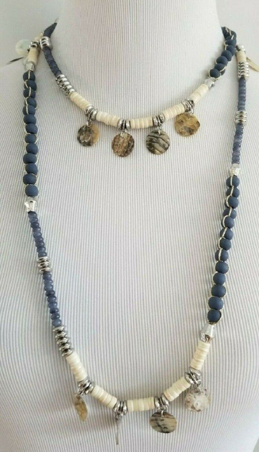 CHICO'S Blue Single-Strand Beaded Necklace ** NEW W TAG