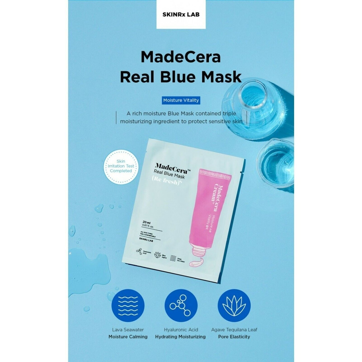 3 X SKINRx LAB Madecera Facial Sheet Real Red (Return) & Real Blue (Refresh) NEW