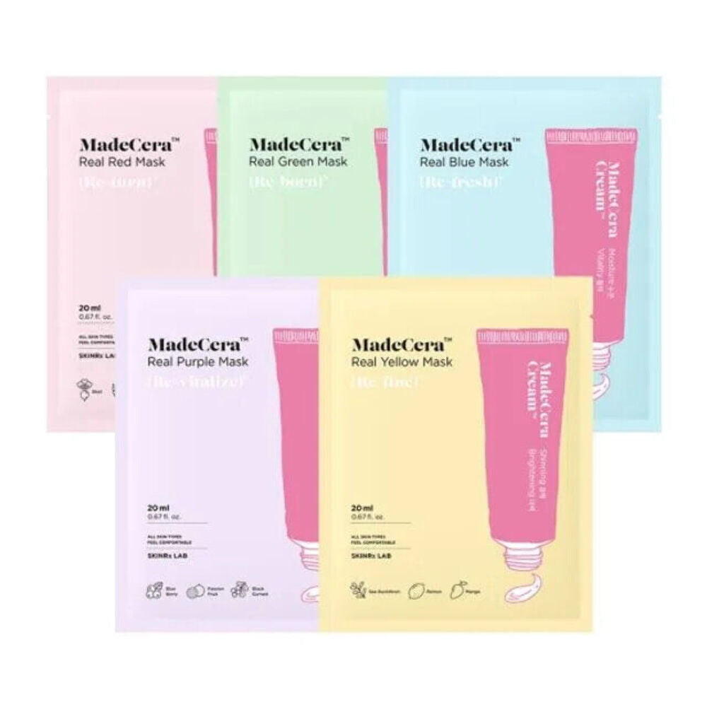 3 X SKINRx LAB Madecera Facial Sheet Real Red (Return) & Real Blue (Refresh) NEW