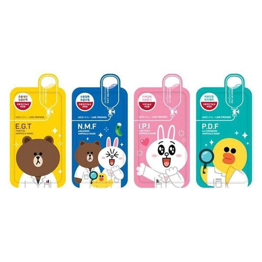 4 X Mediheal Line Friends Ampoule Face Sheet Pack. 4 TYPES **K-Beauty** New