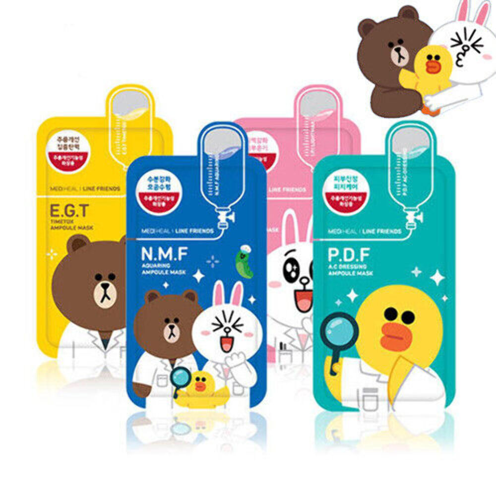 4 X Mediheal Line Friends Ampoule Face Sheet Pack. 4 TYPES **K-Beauty** New