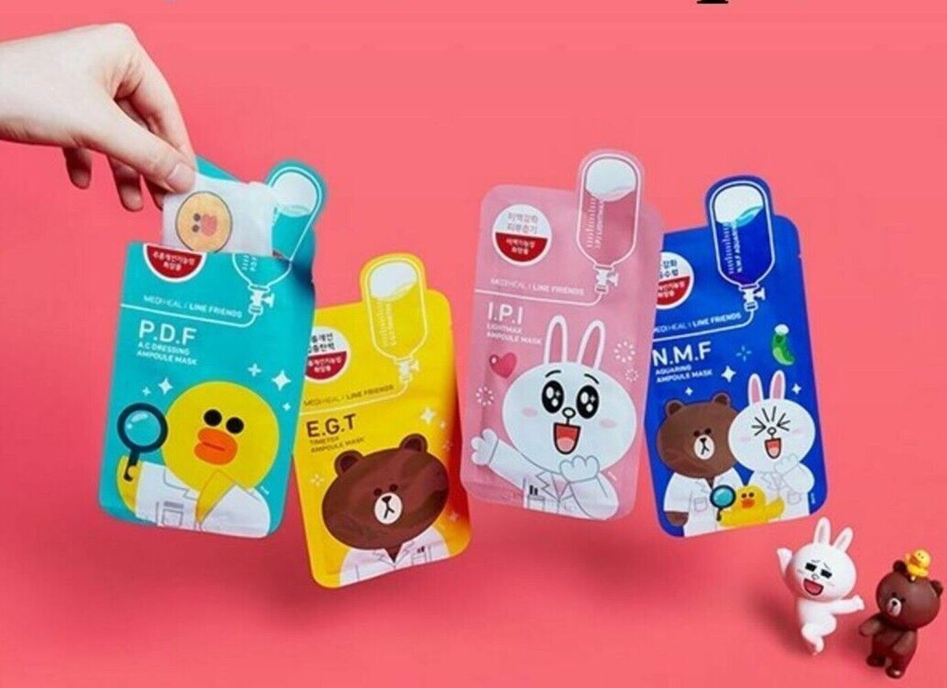 4 X Mediheal Line Friends Ampoule Face Sheet Pack. 4 TYPES **K-Beauty** New