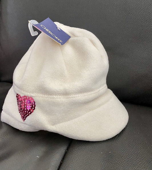 NWT Cherokee Girls' Fleece Cadet Hat - Ivory SIZE 4-7