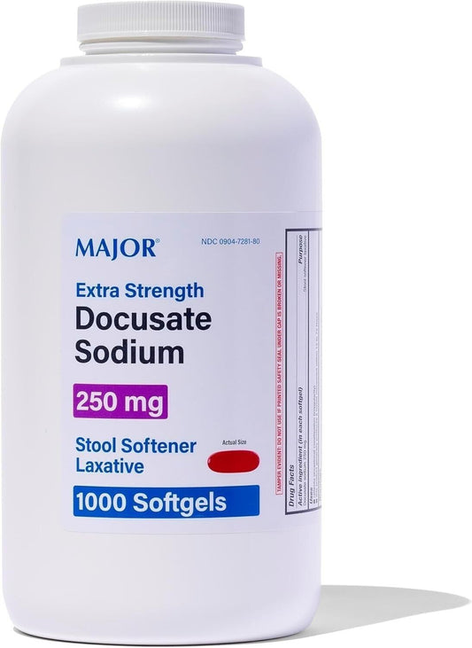 Major Docusate Sodium 250 mg Softgels Stool Softener 1000ct NEW/SEALED