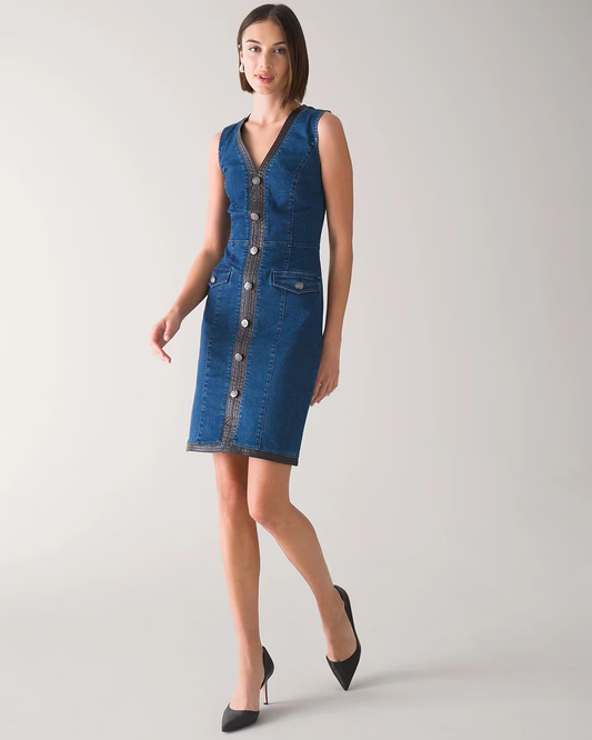 White House Black Market Sleeveless Denim Dress Medium Wash Size 12 NWT