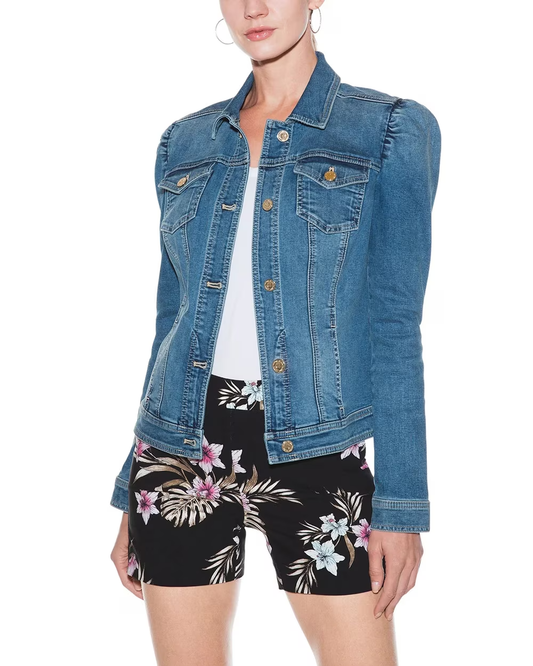 White House Black Market Medium Wash Puff-shoulder Jacket (Size M) NWT