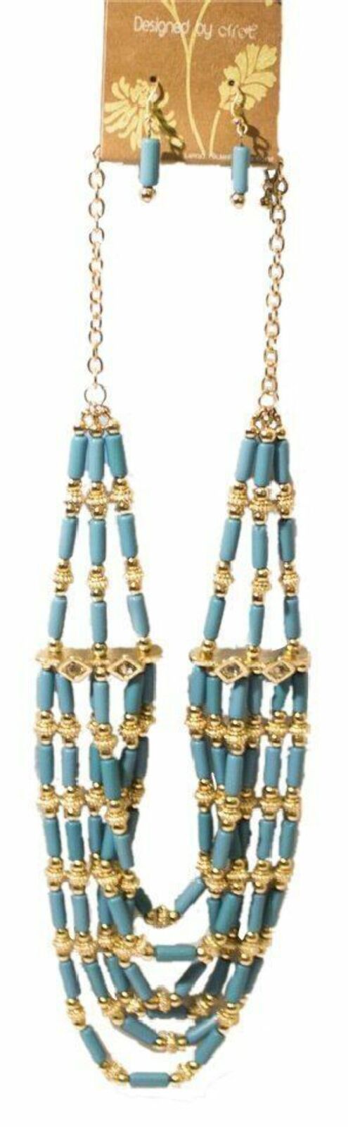 Necklace & Earrings Pair Turquoise & Gold Necklace NEW W TAG