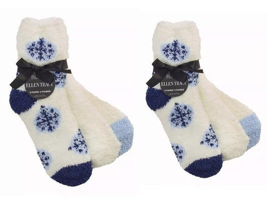 2 X ELLEN TRACY Ellen Tracy Women's 3-pk Ornaments Cozy Socks (Total 6 pairs)NWT