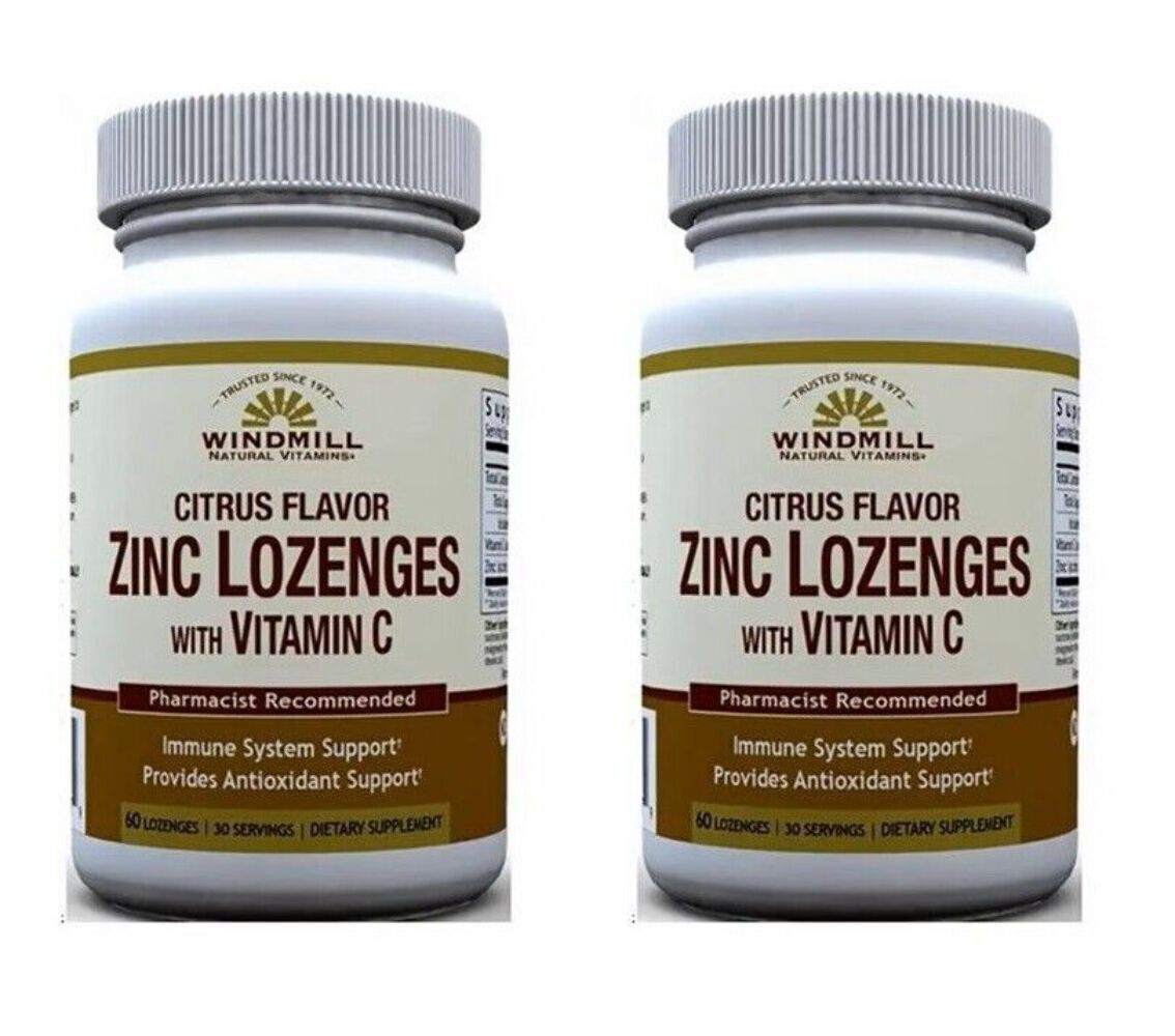 2 X Windmill Citrus Flavor Zinc Lozenges w/ Vitamin C 60ct (Total 120) Exp 4/26
