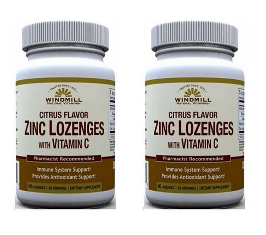 2 X Windmill Citrus Flavor Zinc Lozenges w/ Vitamin C 60ct (Total 120) Exp 4/26