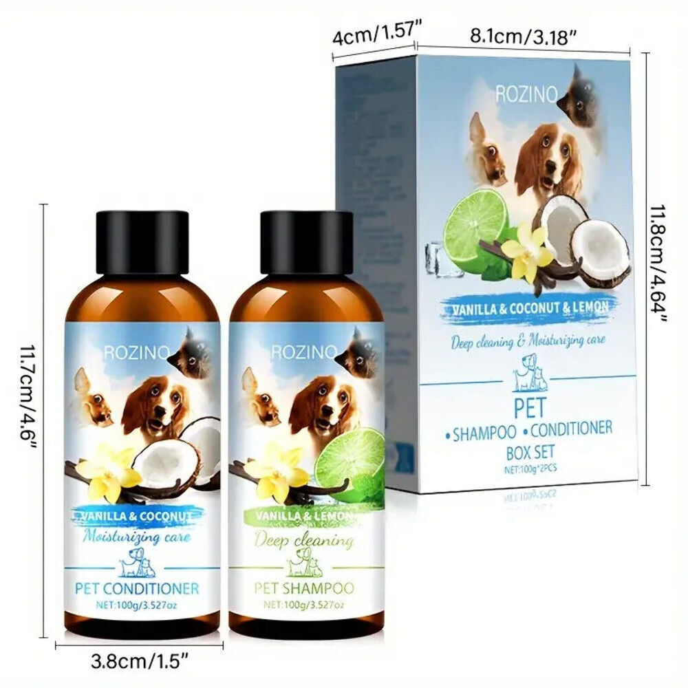 NEW IN BOX Rozino 2-Piece Pet Vanilla Coconut Lemon Shampoo & Conditioner Set